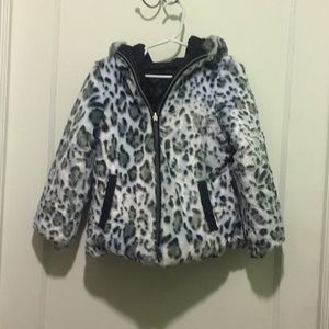 Girls Reversible Jacket - Black and Animal Print